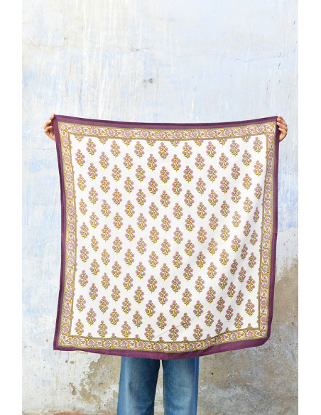 Foulard blockprint indien écru prune - Byzantine APW - Comptoir Doré