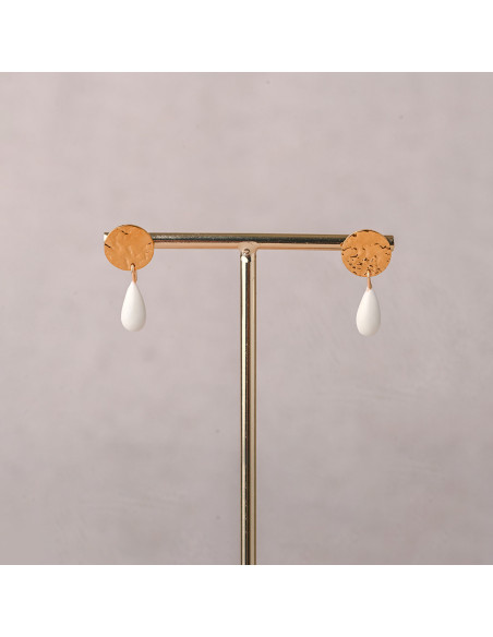 Boucles d'oreilles mariée Astrée - dorées et blanches - porcelaine froide