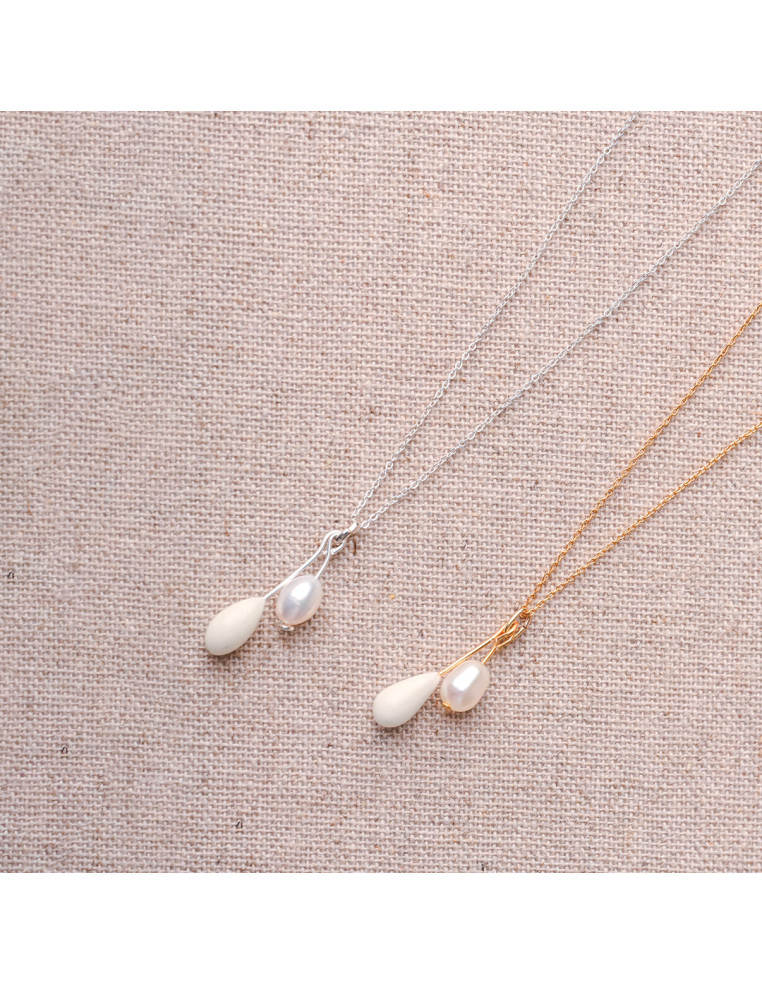 Collier mariée pendentif blanc et perle - Comptoir Doré - Les Perles de La Bastide