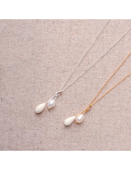 Collier mariée pendentif blanc et perle - Comptoir Doré - Les Perles de La Bastide