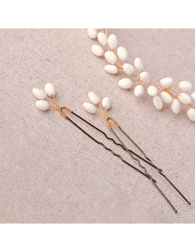 Pics mariée à cheveux porcelaine froide - Les Perles de la Bastide Comptoir Doré