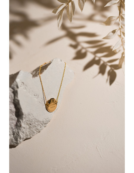 Bracelet plaqué or médaille gravée et chaîne Comptoir Doré