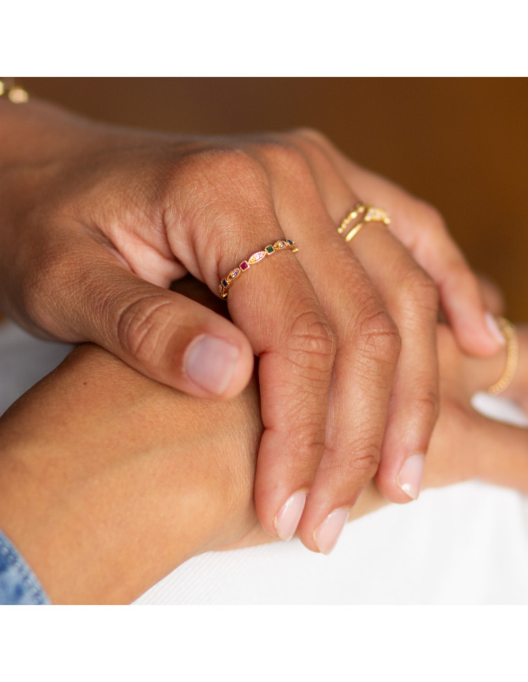 Bague plaqué or et pierres multicolores Albertine - Comptoir Doré