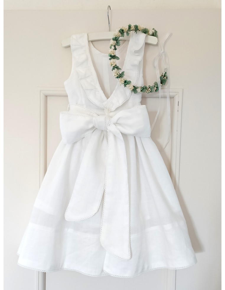 Couronne fleurs hortensias stabilisées enfant vert et blanc