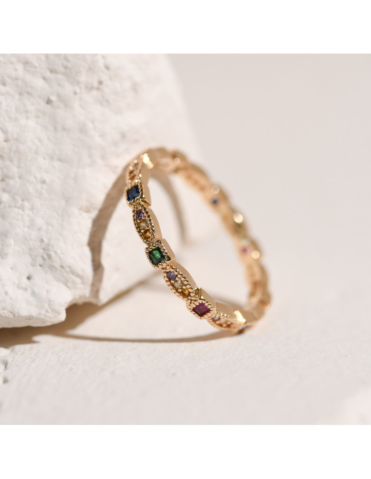 Bague plaqué or et pierres multicolores Albertine - Comptoir Doré