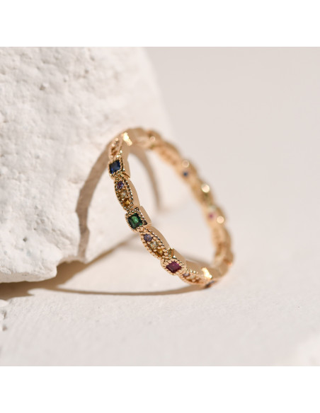 Bague plaqué or et pierres multicolores Albertine - Comptoir Doré
