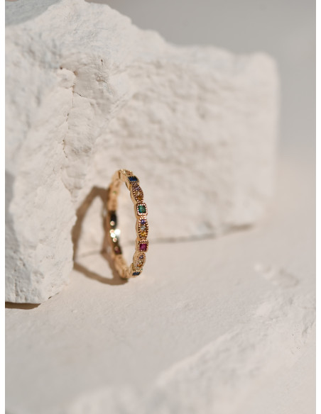 Bague plaqué or et pierres multicolores Albertine - Comptoir Doré