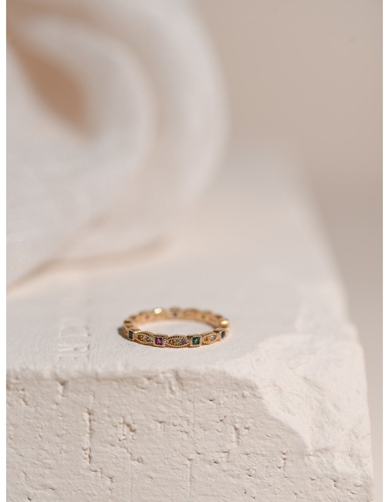 Bague plaqué or et pierres multicolores Albertine - Comptoir Doré