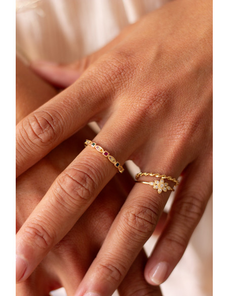 Bague Aimée plaquée or et zircons diamants - Comptoir Doré