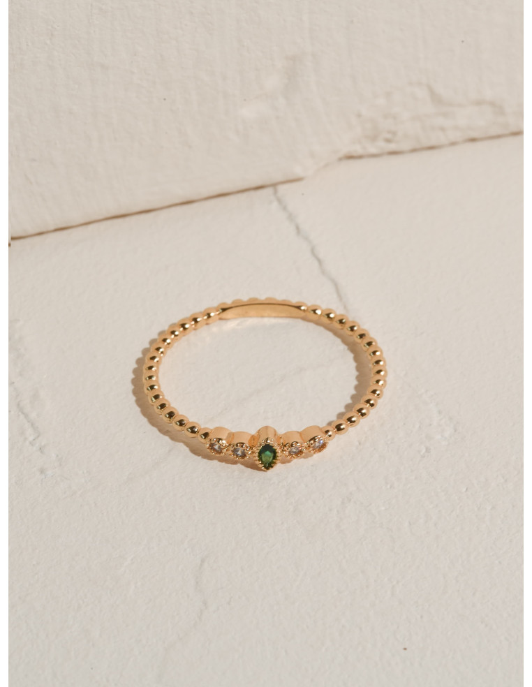 Bague Aliette plaquée or et zircons verts - Comptoir Doré