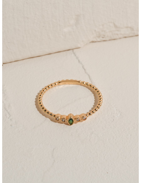 Bague Aliette plaquée or et zircons verts - Comptoir Doré