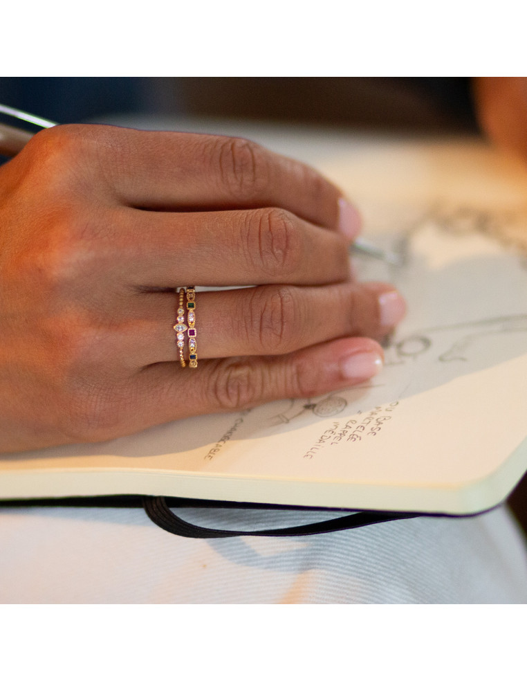 Bague Aimée plaquée or et zircons diamants - Comptoir Doré