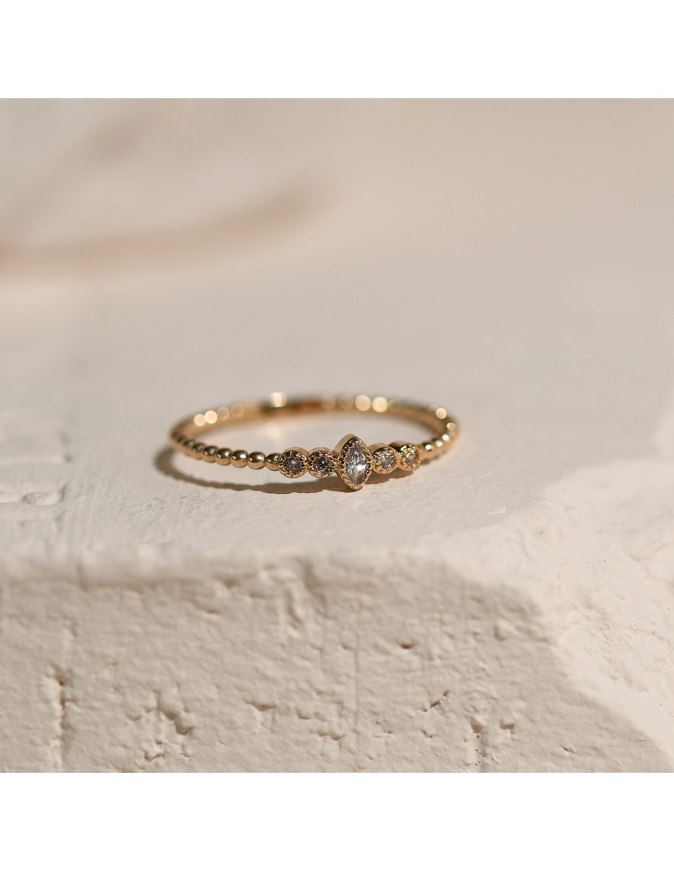 Duo de Bagues plaquées or torsadée et zircons - Comptoir Doré