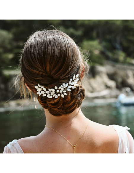 Peigne mariage porcelaine froide - Les perles de la Bastide - Comptoir Doré