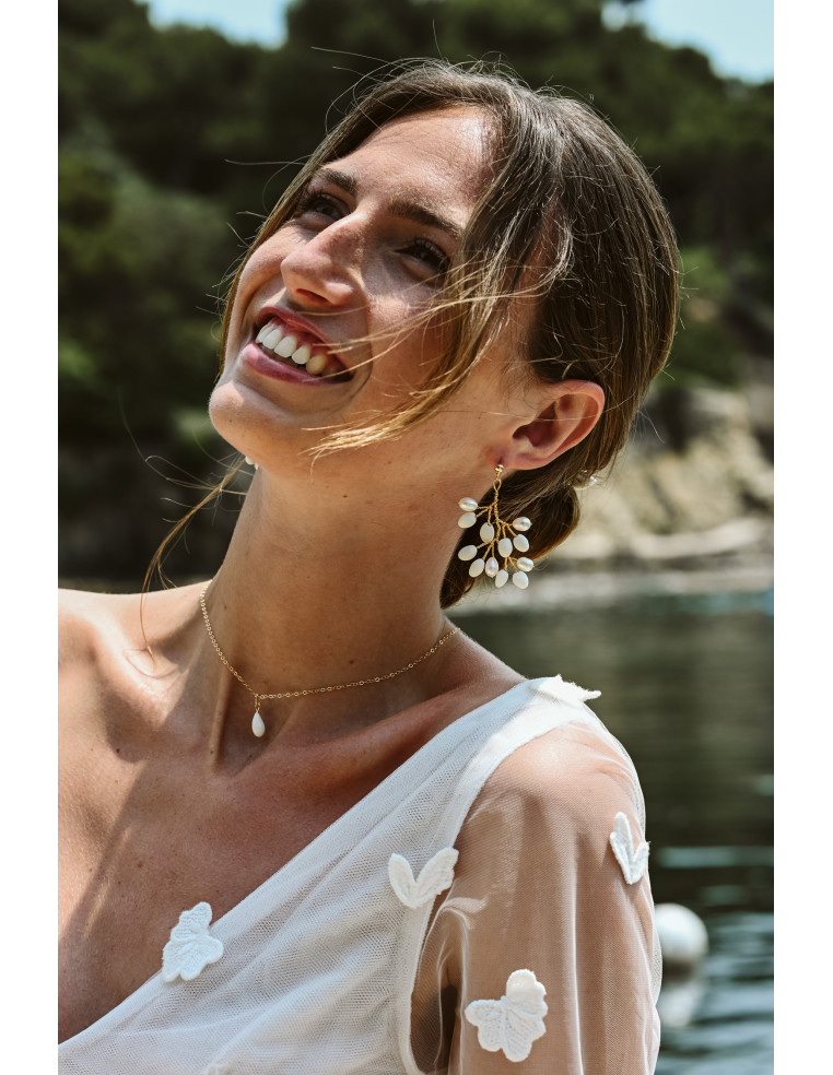 Boucles d'oreilles porcelaine froide et perles d'eau douce - Coraly T - Les perles de la Bastide