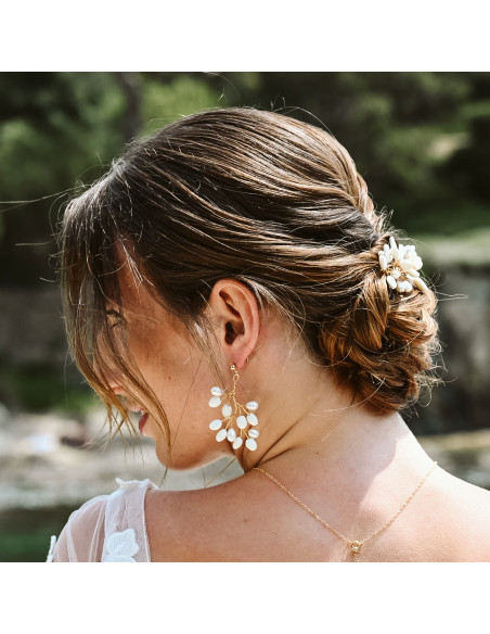 Boucles d'oreilles porcelaine froide et perles d'eau douce - Coraly T - Les perles de la Bastide