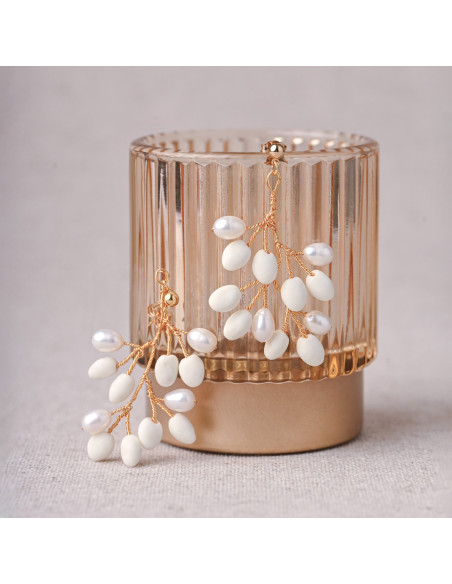 Boucles d'oreilles porcelaine froide et perles d'eau douce - Coraly T - Les perles de la Bastide