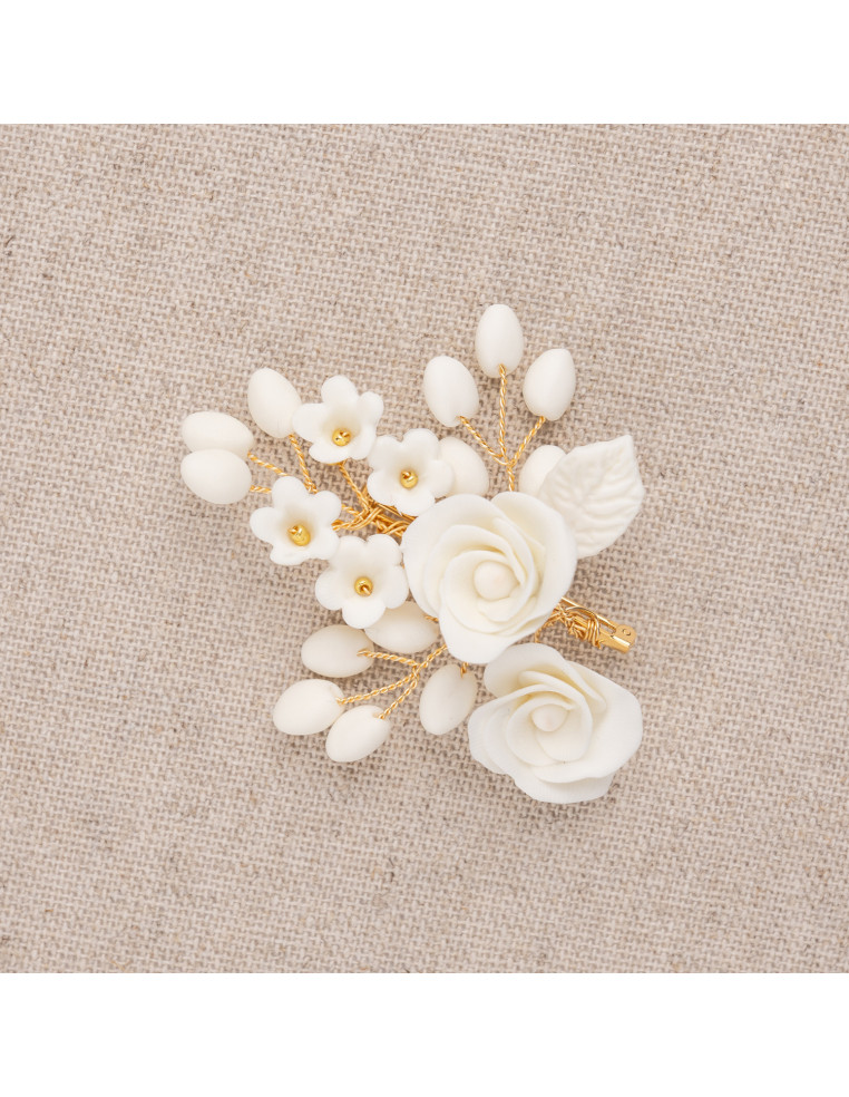 Boutonnière/broche porcelaine froide Coraly T - Les Perles de la Bastide