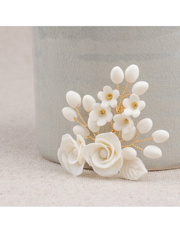 Boutonnière/broche porcelaine froide Coraly T - Les Perles de la Bastide