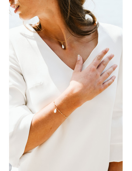 Bracelet en chaîne boule plaqué or ou argent et porcelaine froide - Les perles de la Bastide - Comptoir Doré