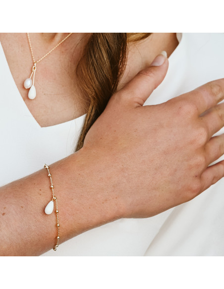 Bracelet en chaîne boule plaqué or ou argent et porcelaine froide - Les perles de la Bastide - Comptoir Doré