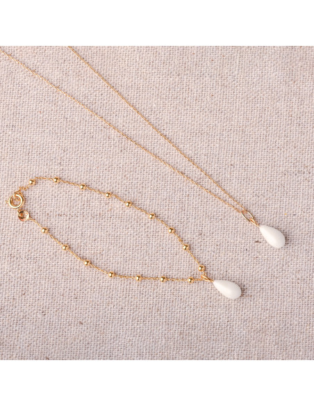 Bracelet en chaîne boule plaqué or ou argent et porcelaine froide - Les perles de la Bastide - Comptoir Doré