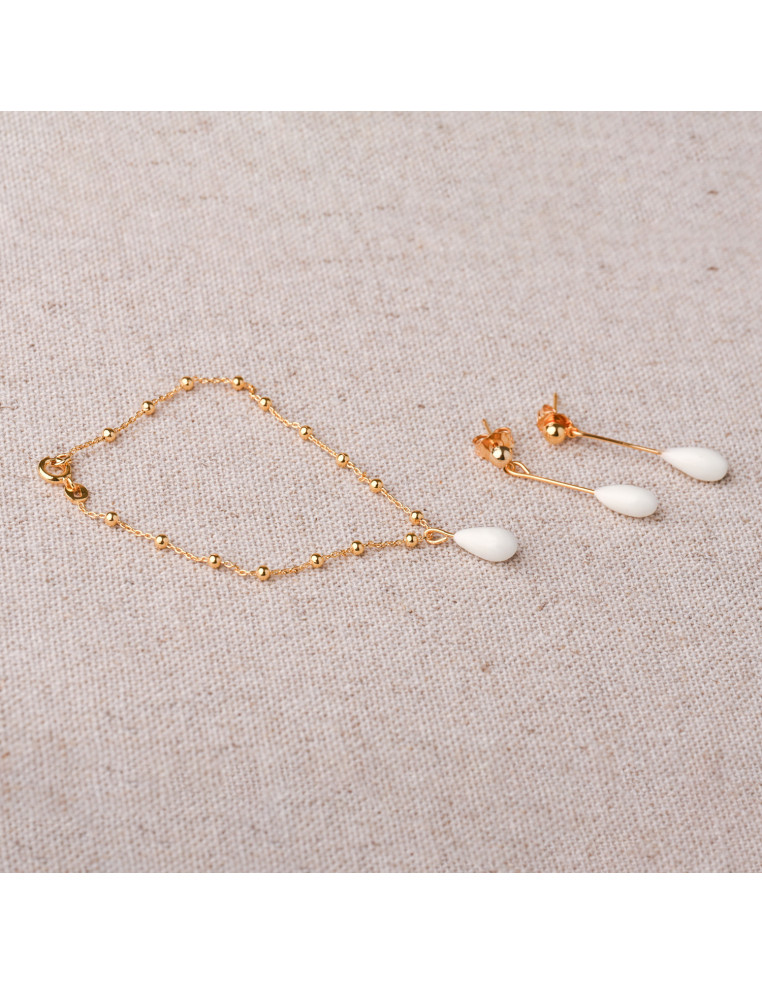 Bracelet en chaîne boule plaqué or ou argent et porcelaine froide - Les perles de la Bastide - Comptoir Doré
