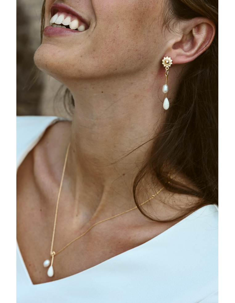 Collier mariée pendentif blanc et perle - Comptoir Doré - Les Perles de La Bastide