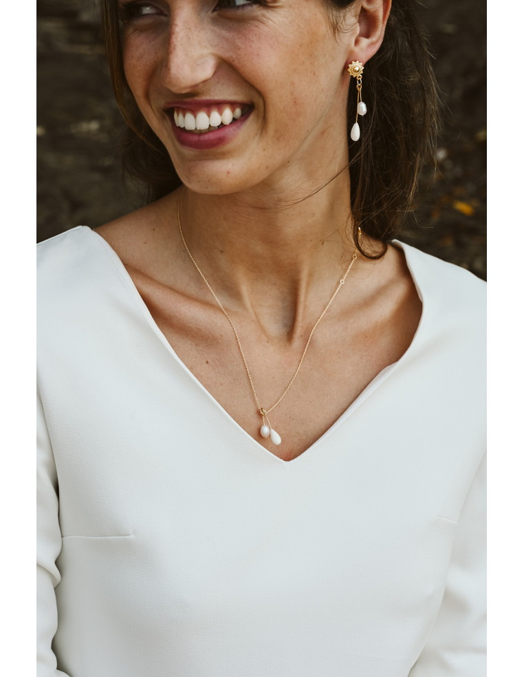 Collier mariée pendentif blanc et perle - Comptoir Doré - Les Perles de La Bastide