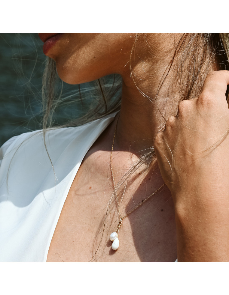 Collier mariée pendentif blanc et perle - Comptoir Doré - Les Perles de La Bastide