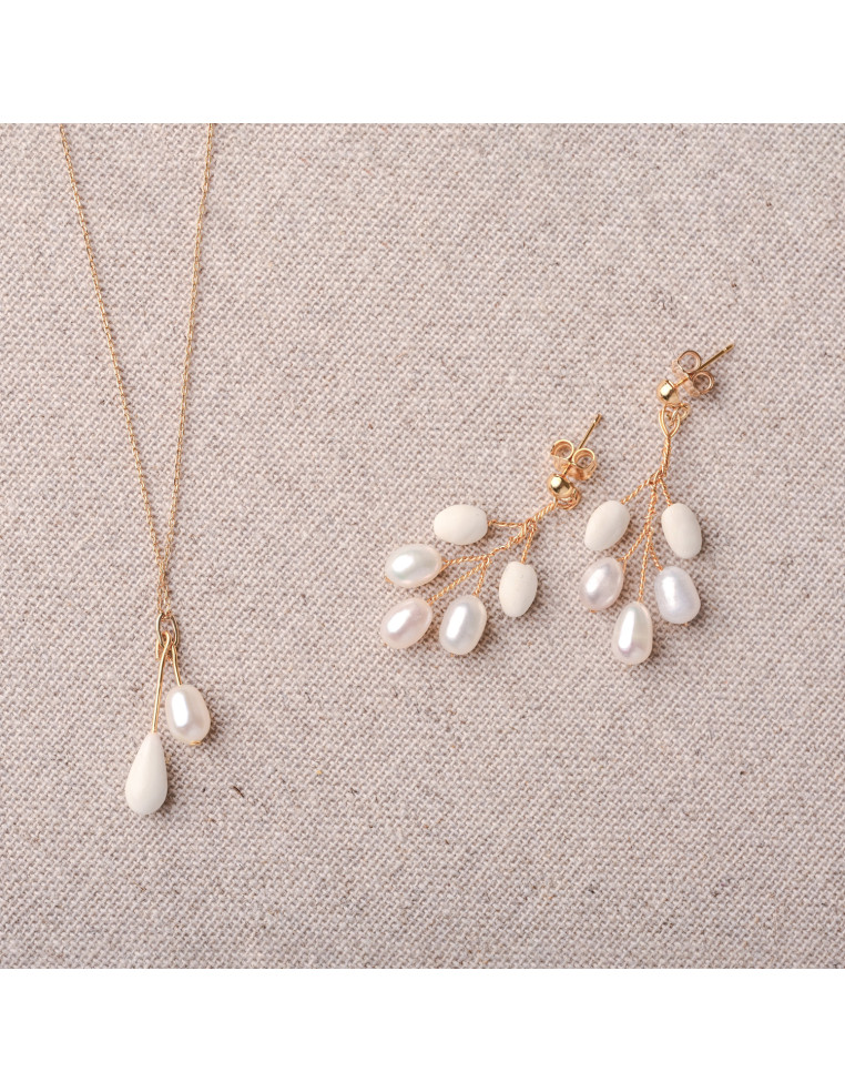 Collier mariée pendentif blanc et perle - Comptoir Doré - Les Perles de La Bastide