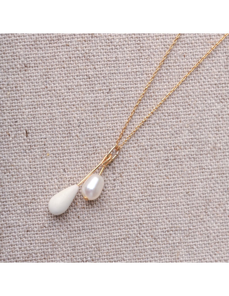 Collier mariée pendentif blanc et perle - Comptoir Doré - Les Perles de La Bastide