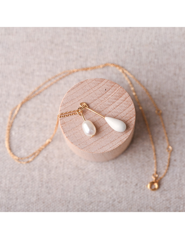 Collier mariée pendentif blanc et perle - Comptoir Doré - Les Perles de La Bastide