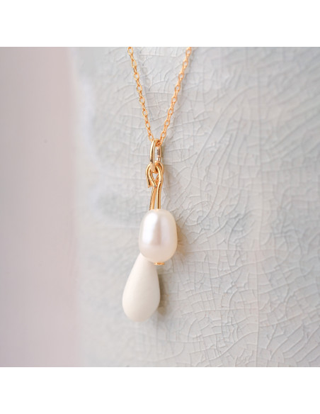Collier mariée pendentif blanc et perle - Comptoir Doré - Les Perles de La Bastide