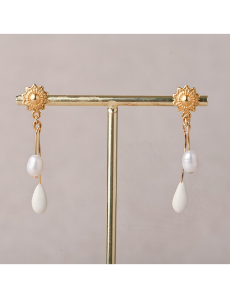 Boucles d'oreilles porcelaine froide et perle d'eau douce - Les perles de la Bastide - Comptoir Doré