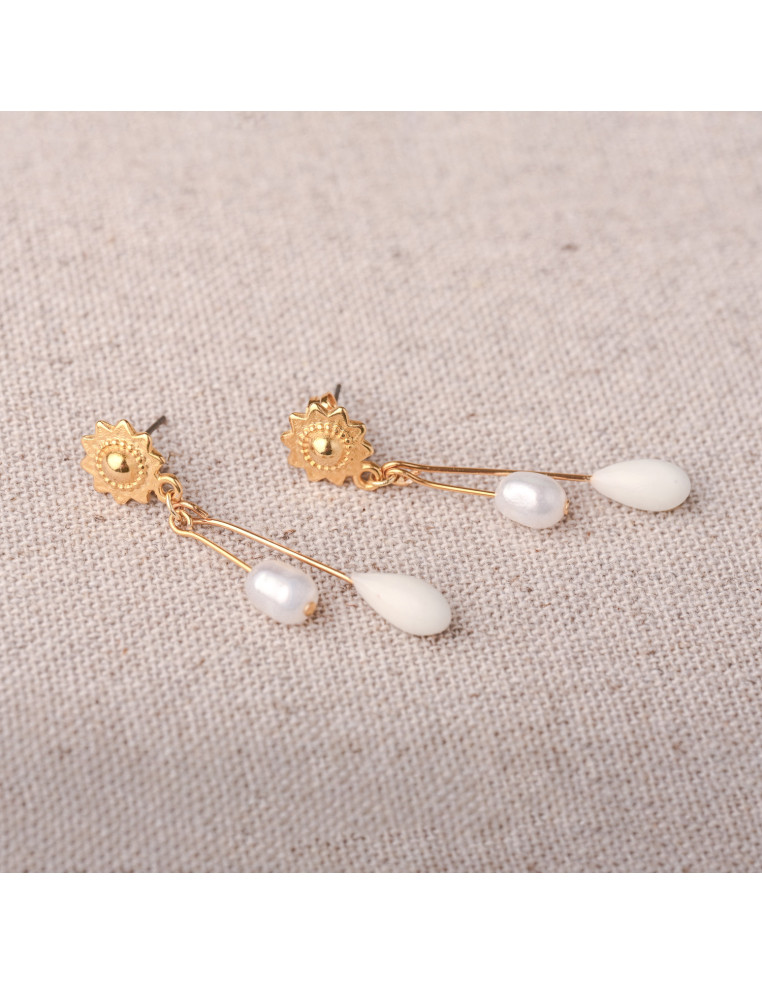 Boucles d'oreilles porcelaine froide et perle d'eau douce - Les perles de la Bastide - Comptoir Doré