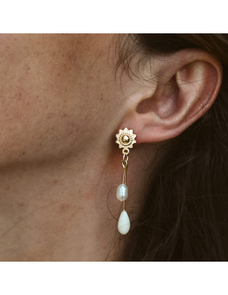 Boucles d'oreilles porcelaine froide et perle d'eau douce - Les perles de la Bastide - Comptoir Doré