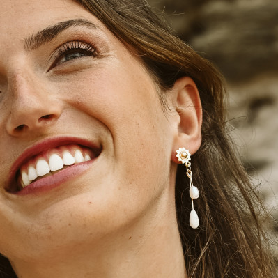 Boucles d'oreilles porcelaine froide et perle d'eau douce - Les perles de la Bastide - Comptoir Doré 2