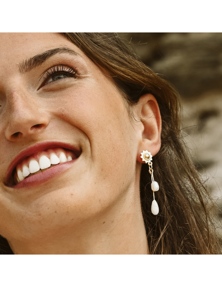 Boucles d'oreilles porcelaine froide et perle d'eau douce - Les perles de la Bastide - Comptoir Doré