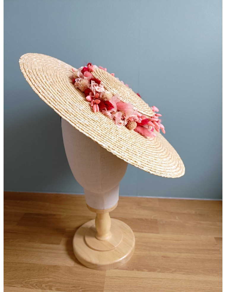 Petite capeline de paille fleuri mariage Rosaline - Bellemond - Comptoir Doré