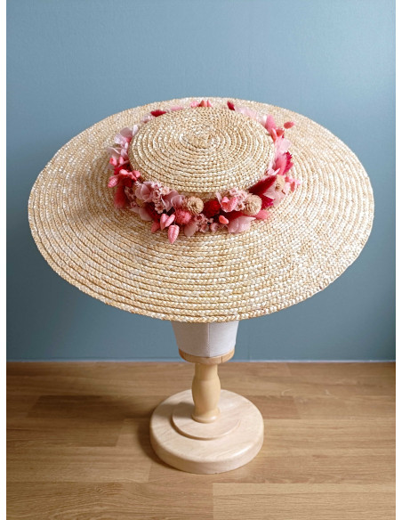 Petite capeline de paille fleuri mariage Rosaline - Bellemond - Comptoir Doré