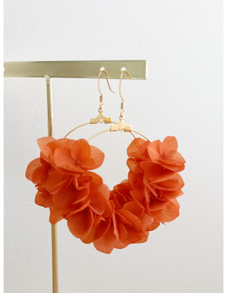 Boucles d'oreilles hortensias stabilisées orange - Bellemond