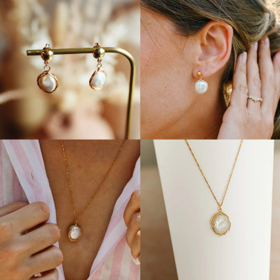 Parure mariée Appoline oreilles percées - Comptoir Doré