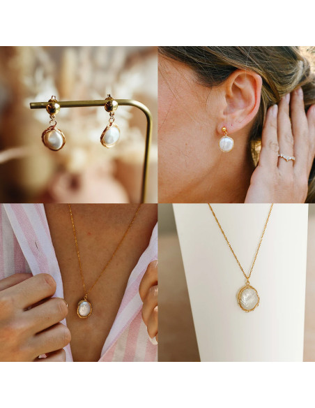 Parure mariée Appoline oreilles percées - Comptoir Doré