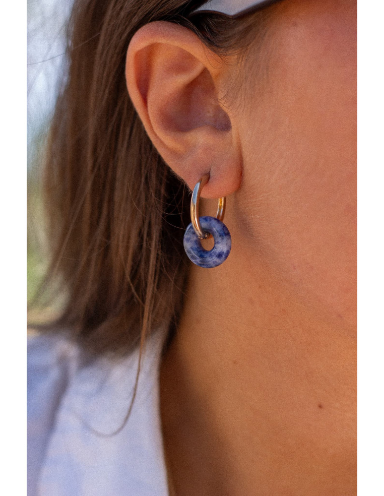 Créoles interchangeables Luna Stone - sodalite bleue - Comptoir Doré