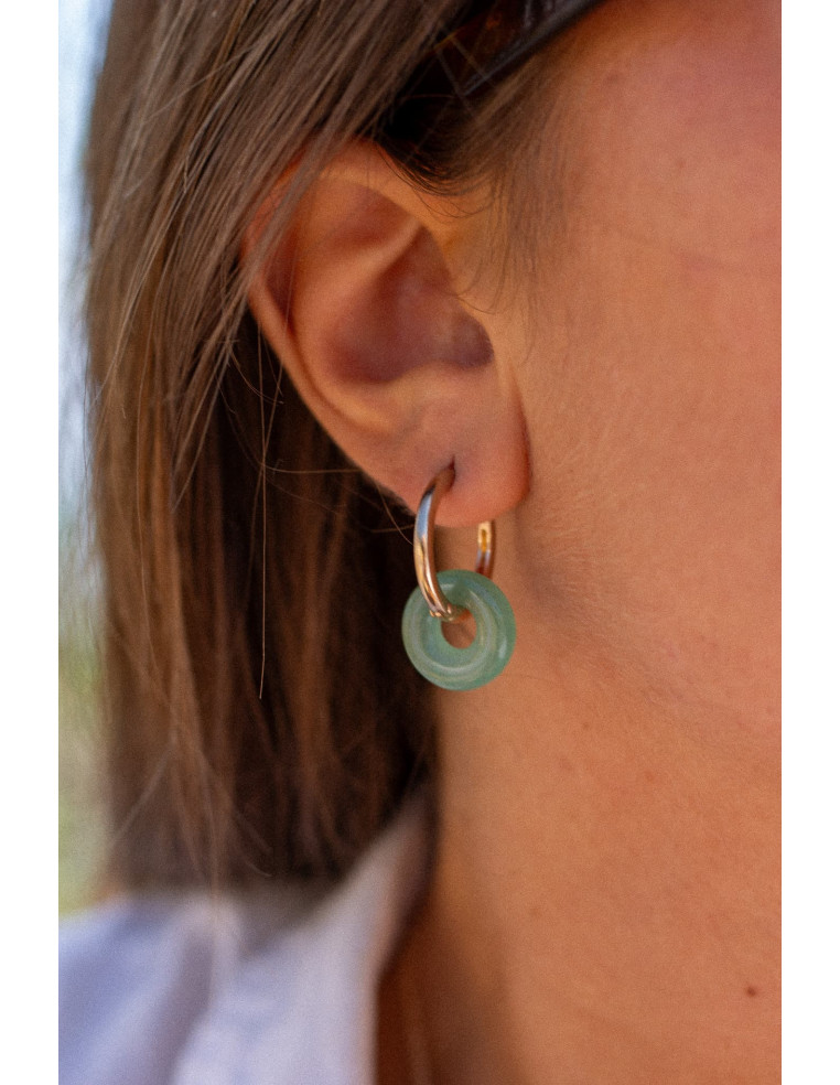 Créoles interchangeables Luna Stone - aventurine verte - Comptoir Doré