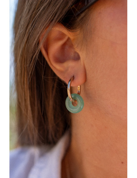 Créoles interchangeables Luna Stone - aventurine verte - Comptoir Doré