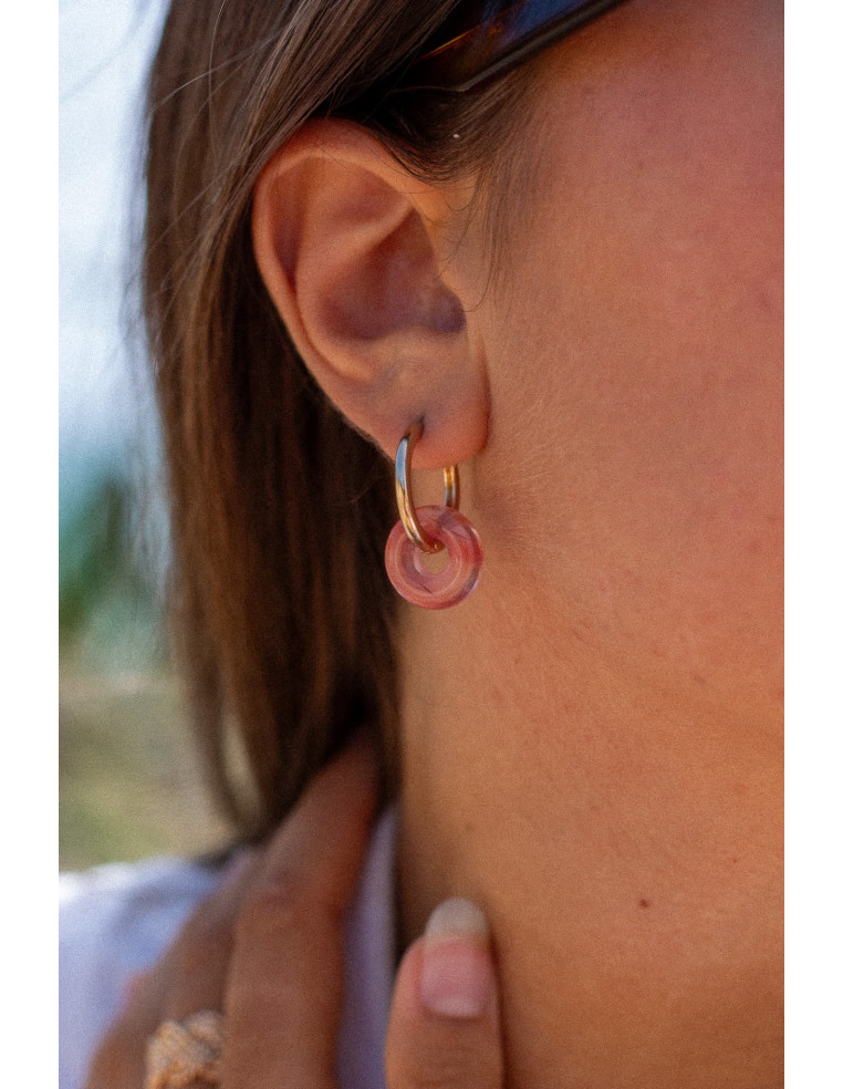 Créoles interchangeables Luna Stone - tourmaline rose - Comptoir Doré