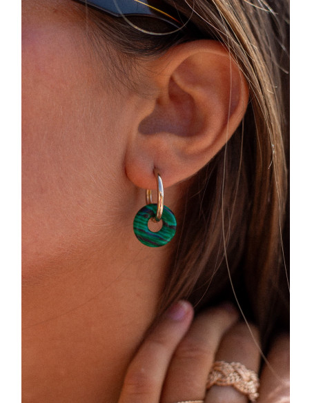 Créoles interchangeables Luna Stone - malachite verte - Comptoir Doré