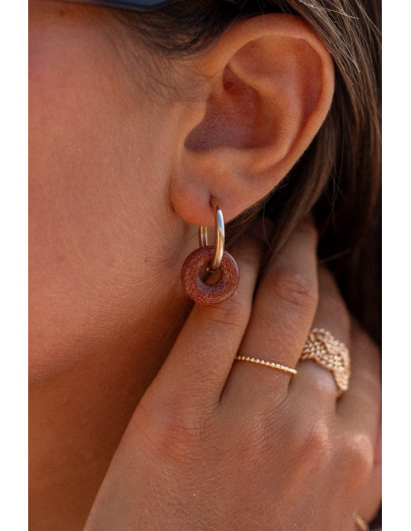 Créoles interchangeables Luna Stone - pierre de soleil terracotta - Comptoir Doré